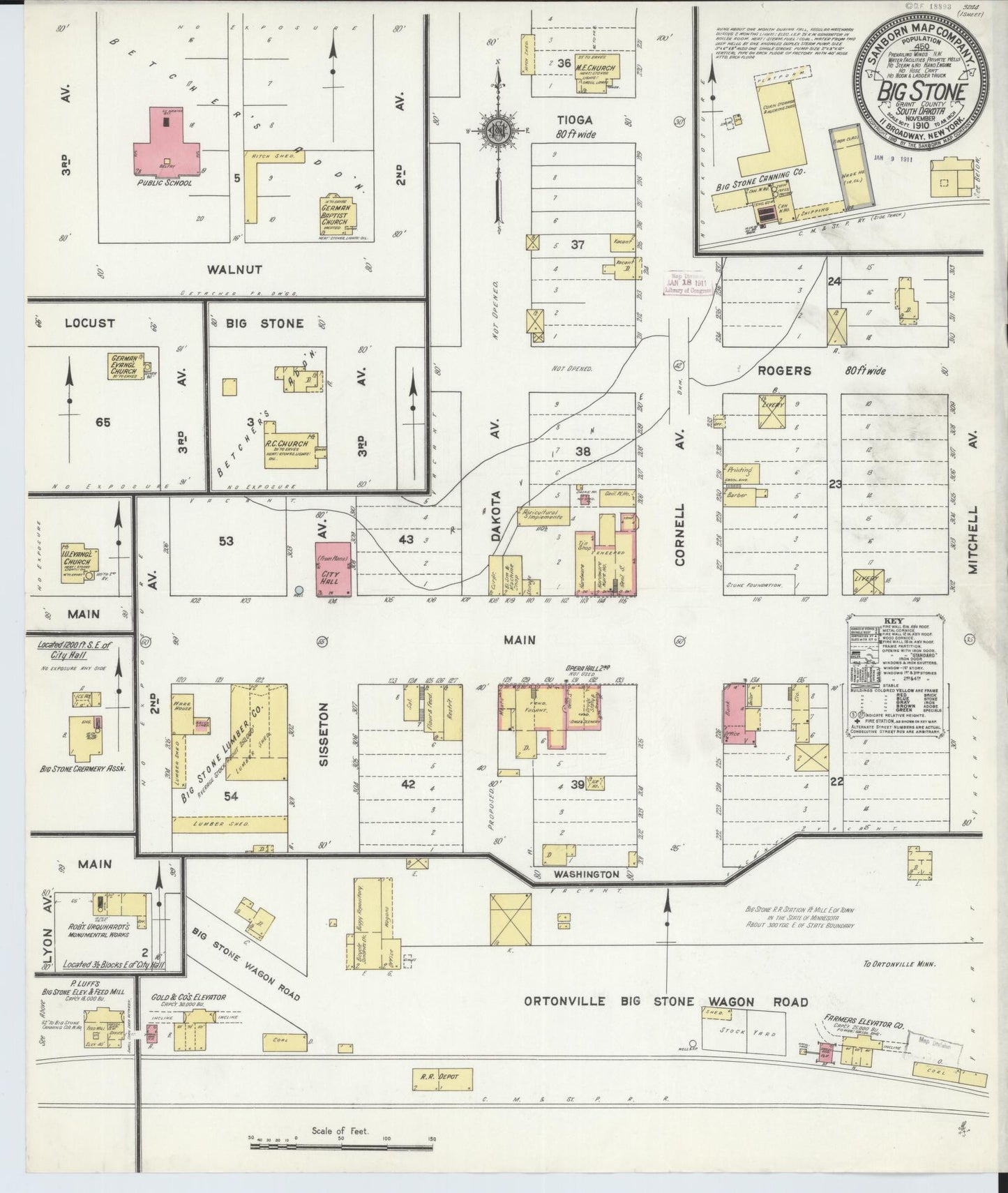 Sanborn Fire Insurance Map from Big Stone City, Grant County, South Dakota (1910), Sheet #0001 - Historic Sanborn Fire Insurance Map Print, vintage old map wall art, antique decor, genealogy gift, South Dakota South Dakota map