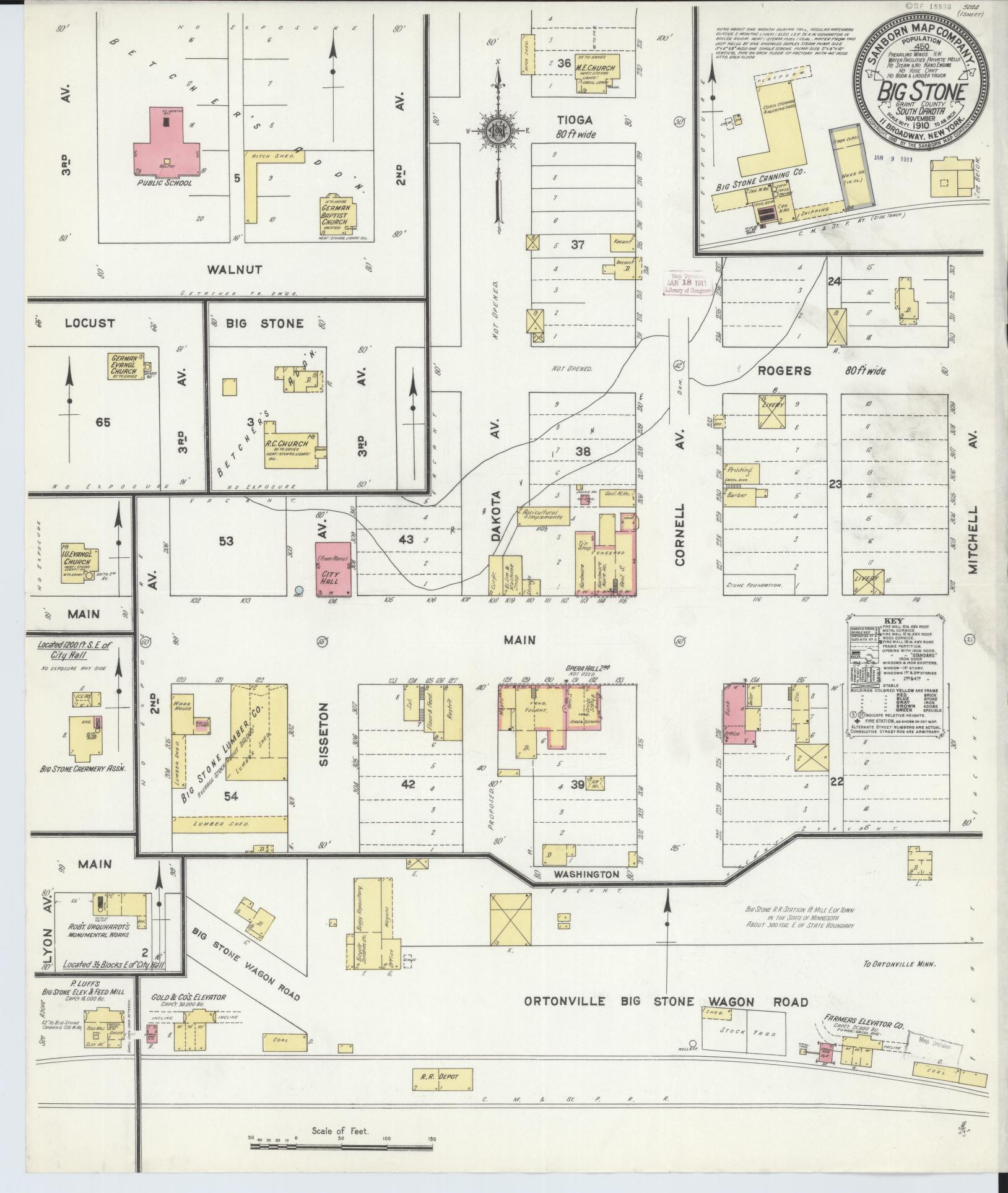 Sanborn Fire Insurance Map from Big Stone City, Grant County, South Dakota (1910), Sheet #0001 - Historic Sanborn Fire Insurance Map Print, vintage old map wall art, antique decor, genealogy gift, South Dakota South Dakota map