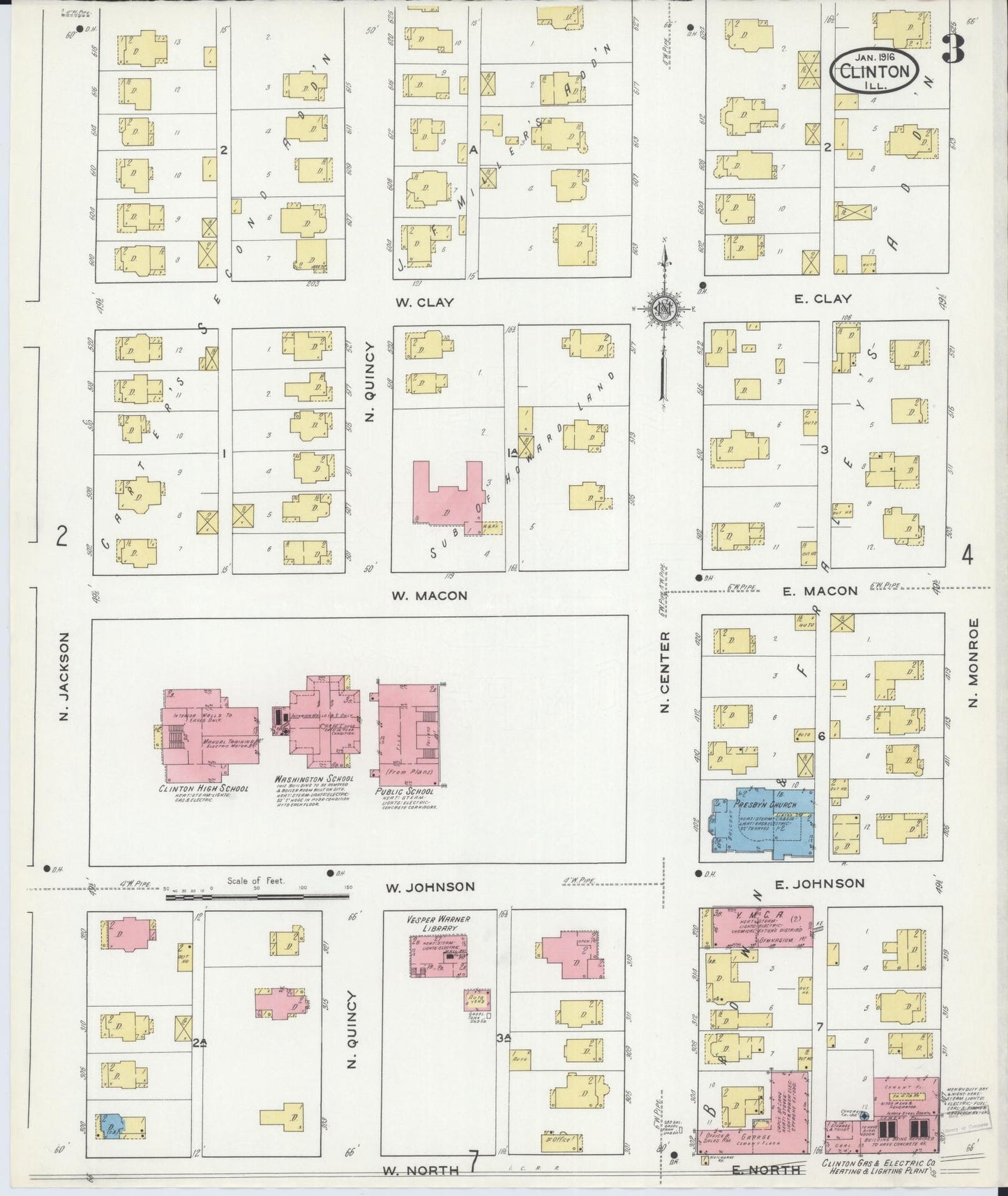 Sanborn Fire Insurance Map from Clinton, De Witt County, Illinois (1916), Sheet #0003 - Complete Map Set gallery image, historic Sanborn map, vintage wall art, Illinois Illinois