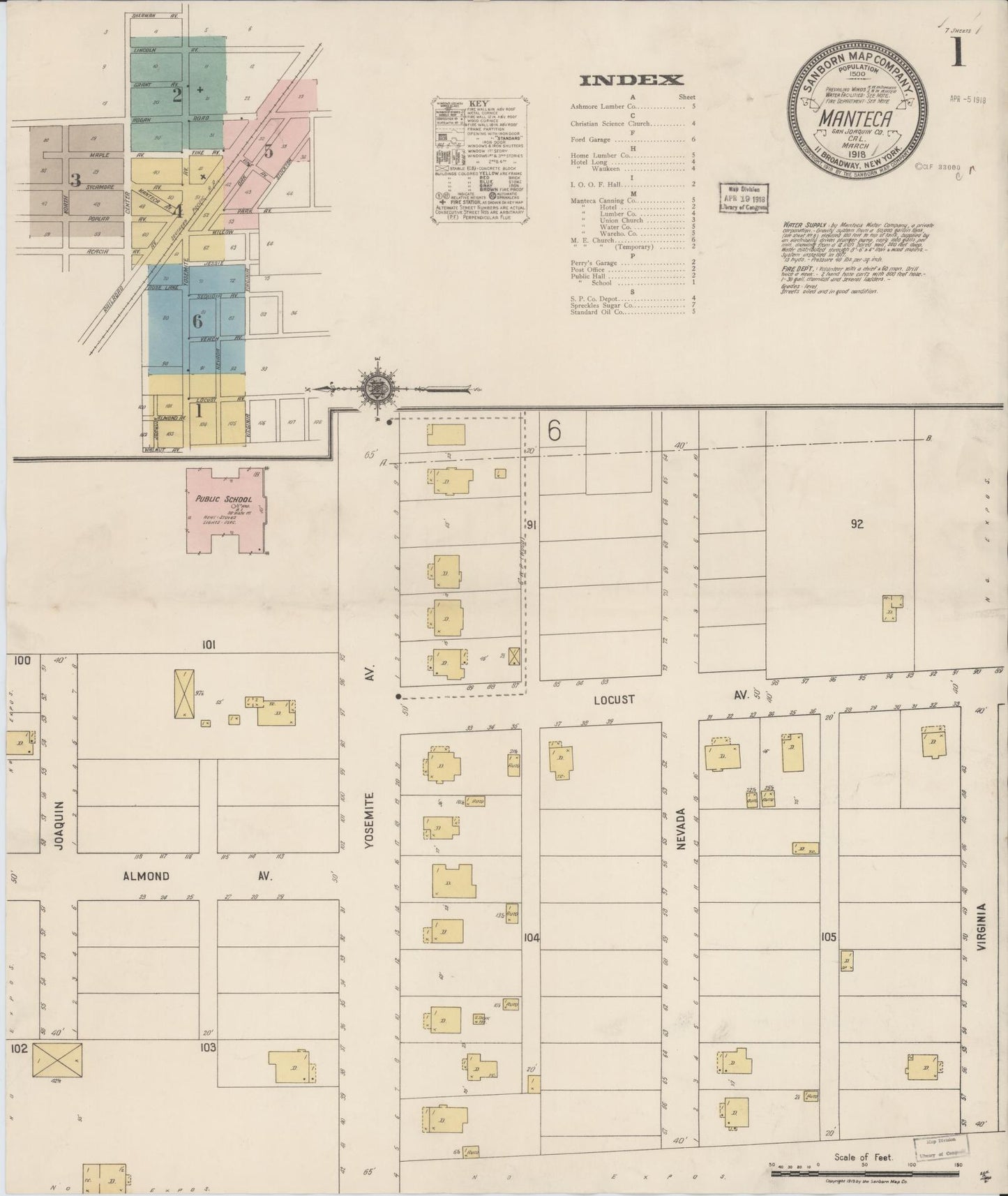 Sanborn Fire Insurance Map from Manteca, San Joaquin County, California (1918), Sheet #0001 - Historic Sanborn Fire Insurance Map Print, vintage old map wall art, antique decor, genealogy gift, California California map