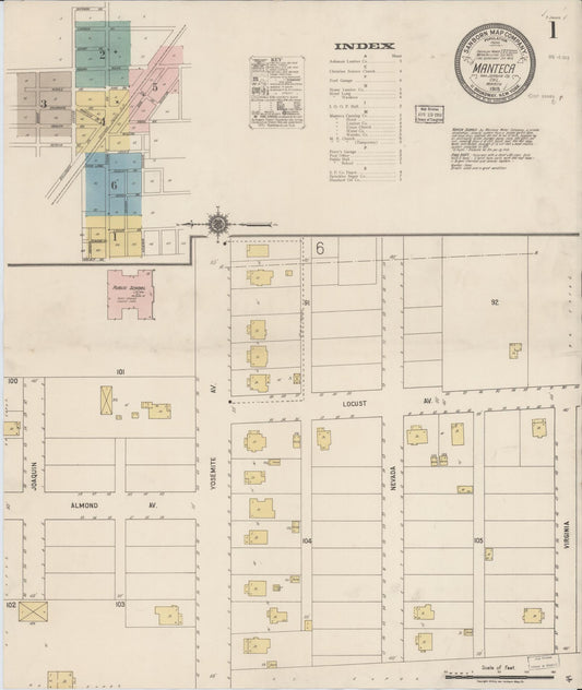 Sanborn Fire Insurance Map from Manteca, San Joaquin County, California (1918), Sheet #0001 - Historic Sanborn Fire Insurance Map Print, vintage old map wall art, antique decor, genealogy gift, California California map