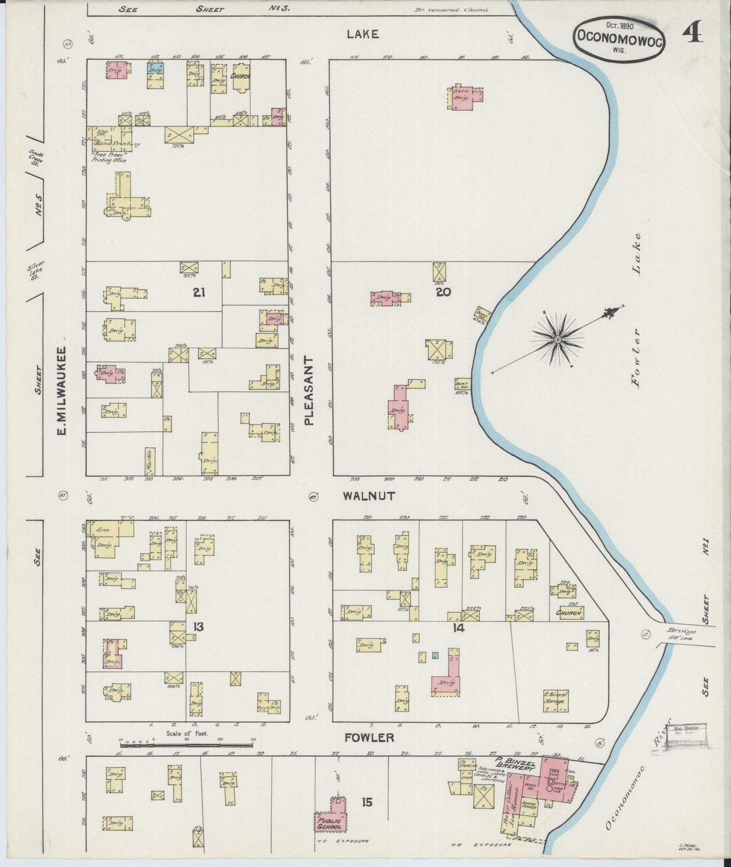 Sanborn Fire Insurance Map from Oconomowoc, Waukesha County, Wisconsin (1890), Sheet #0004 - Complete Map Set gallery image, historic Sanborn map, vintage wall art, Wisconsin Wisconsin