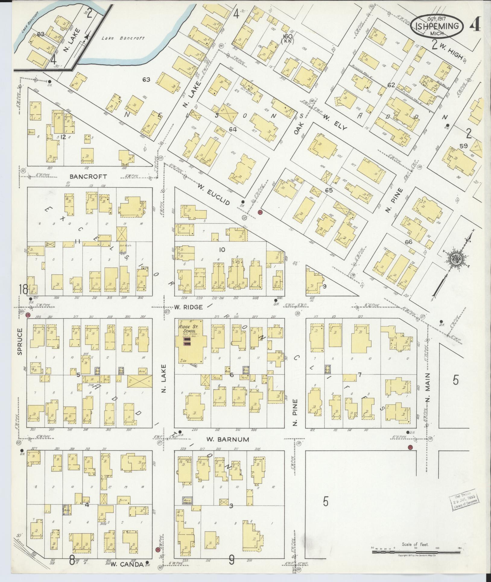 Sanborn Fire Insurance Map from Ishpeming, Marquette County, Michigan (1917), Sheet #0004 - Historic Sanborn Fire Insurance Map Print, vintage old map wall art, antique decor, genealogy gift, Michigan Michigan map