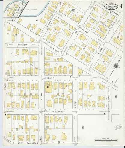 Sanborn Fire Insurance Map from Ishpeming, Marquette County, Michigan (1917), Sheet #0004 - Historic Sanborn Fire Insurance Map Print, vintage old map wall art, antique decor, genealogy gift, Michigan Michigan map