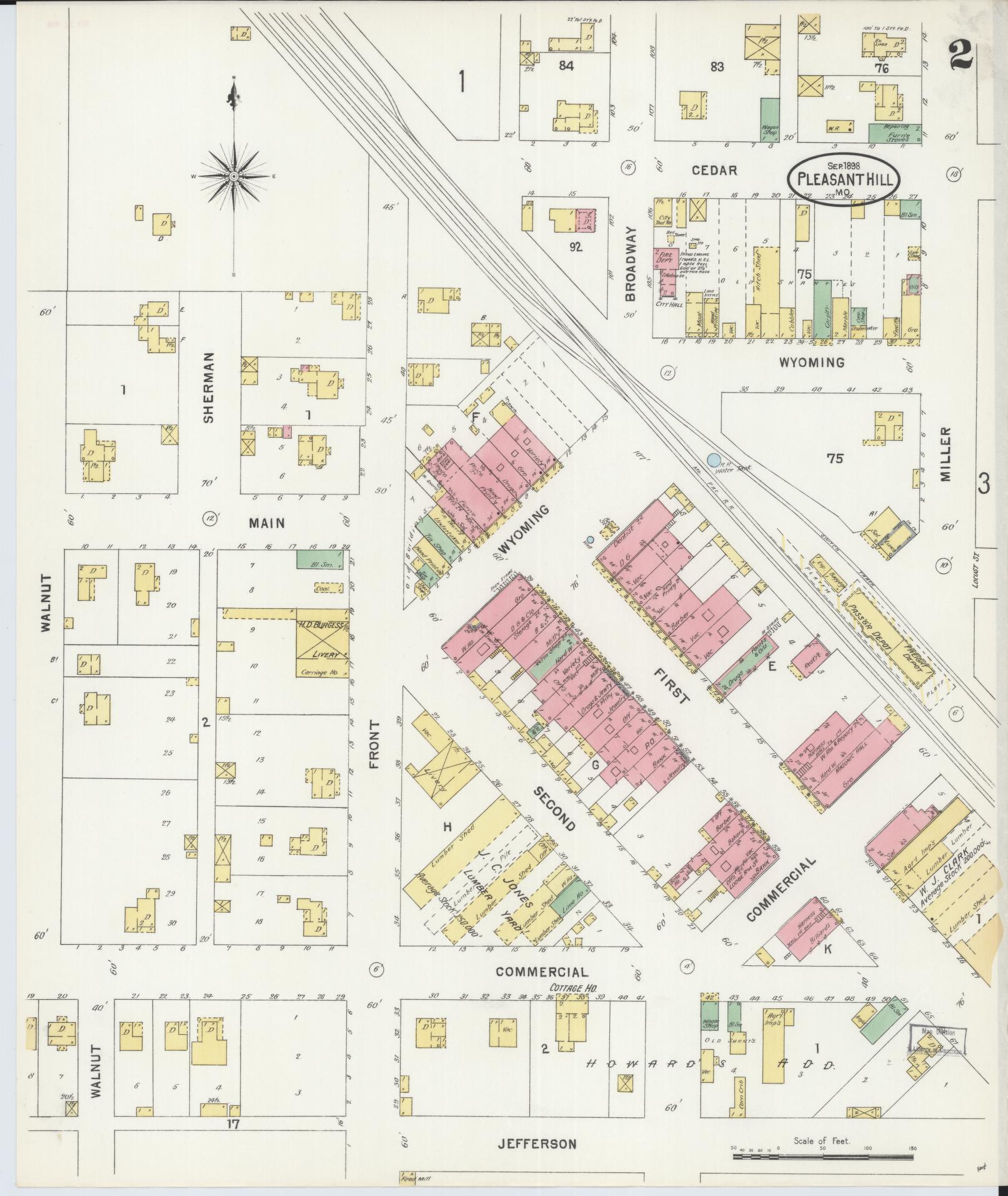 Sanborn Fire Insurance Map from Pleasant Hill, Cass County, Missouri (1898), Sheet #0002 - Complete Map Set gallery image, historic Sanborn map, vintage wall art, Missouri Missouri