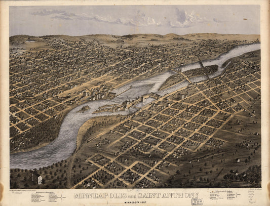 Minneapolis and Saint Anthony, Minnesota 1867. (1867) – Historic Bird’s-Eye View Panorama Print