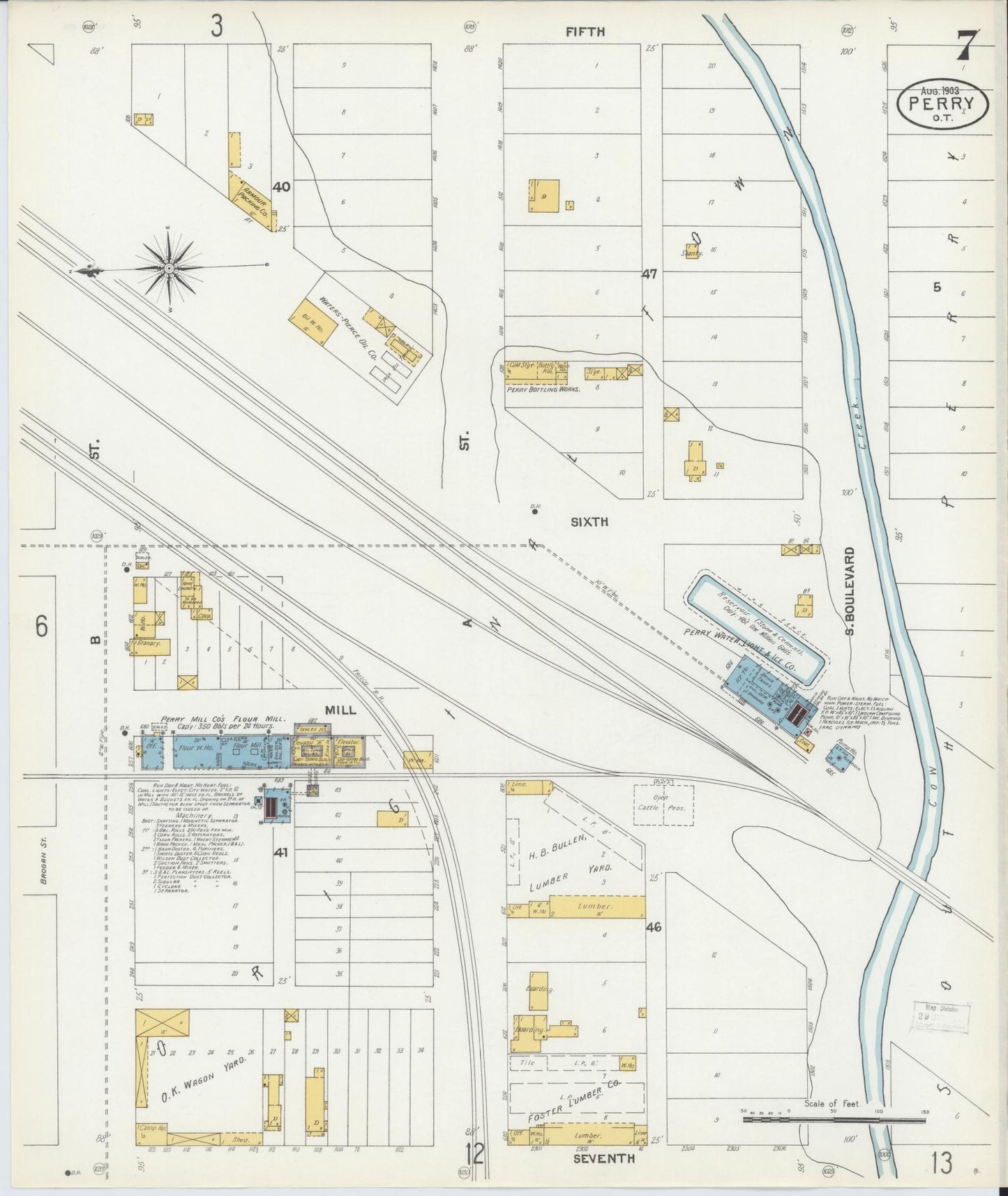 Sanborn Fire Insurance Map from Perry, Noble County, Oklahoma (1903), Sheet #0007 - Complete Map Set gallery image, historic Sanborn map, vintage wall art, Oklahoma Oklahoma