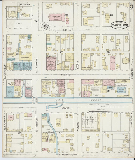 Sanborn Fire Insurance Map from Massillon, Stark County, Ohio (1887), Sheet #0003 - Historic Sanborn Fire Insurance Map Print, vintage old map wall art, antique decor, genealogy gift, Ohio Ohio map