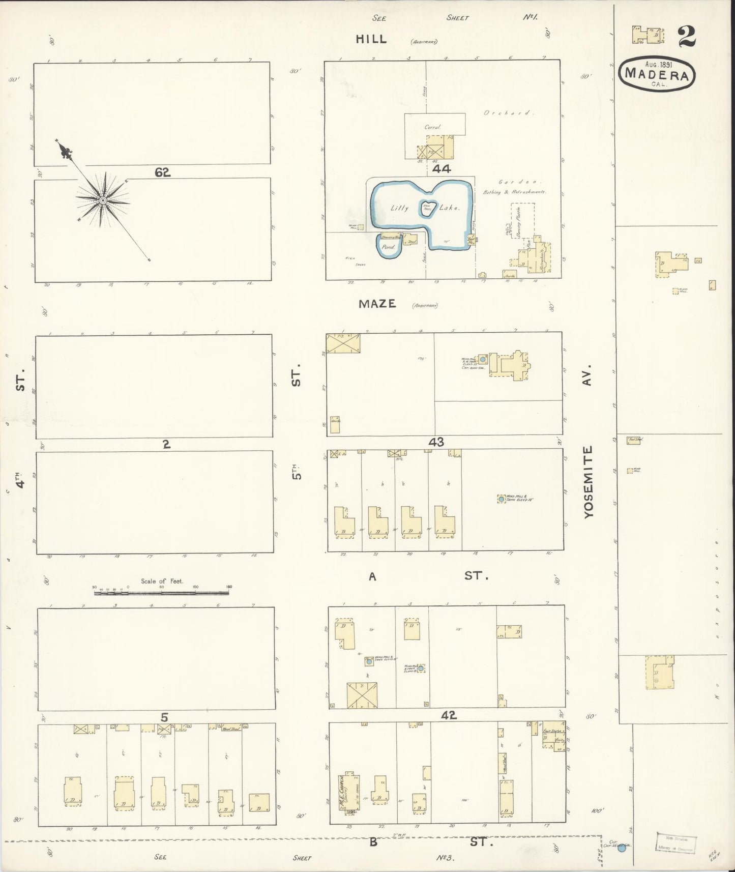 Sanborn Fire Insurance Map from Madera, Madera County, California (1891), Sheet #0002 - Historic Sanborn Fire Insurance Map Print, vintage old map wall art, antique decor, genealogy gift, California California map