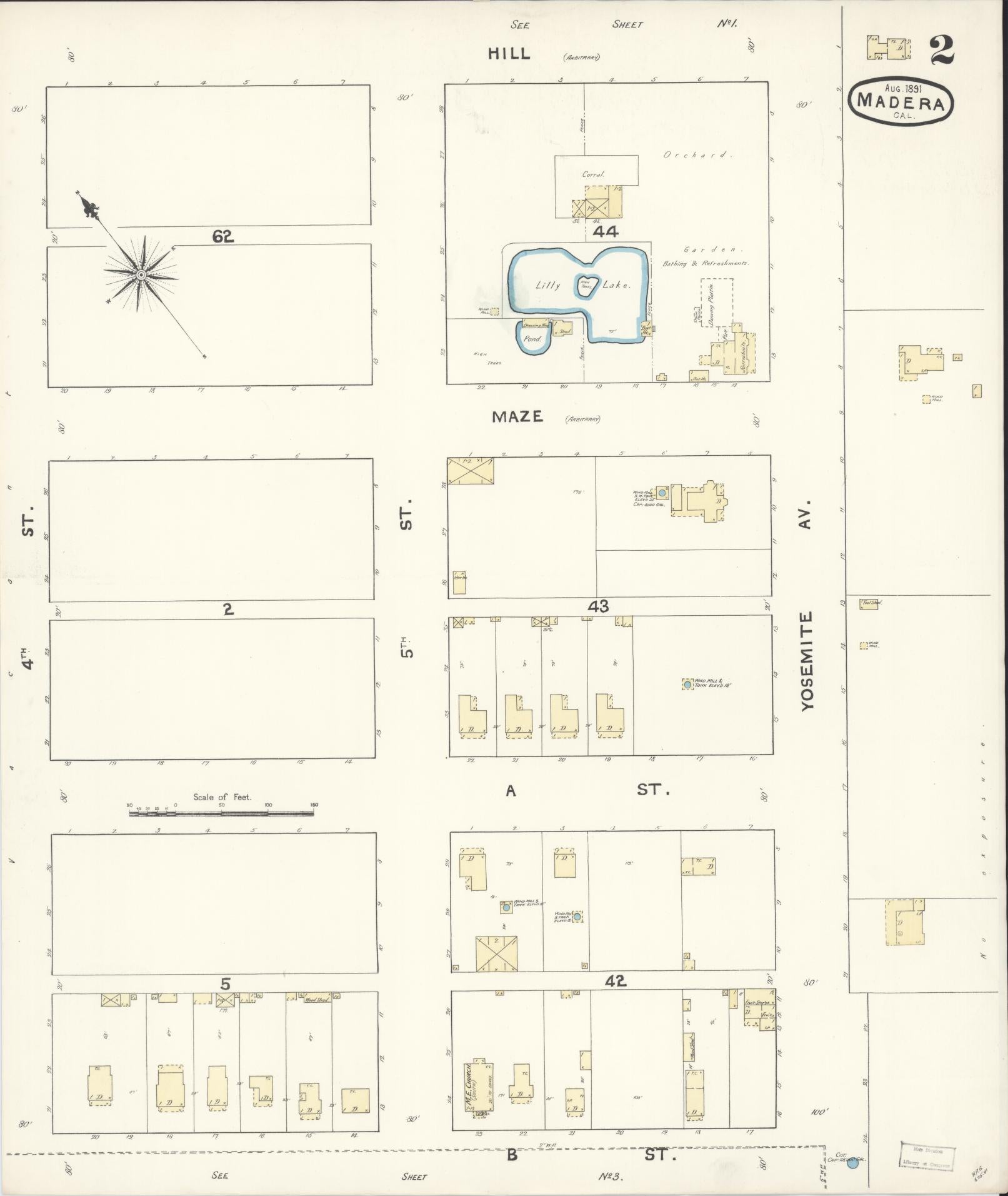Sanborn Fire Insurance Map from Madera, Madera County, California (1891), Sheet #0002 - Historic Sanborn Fire Insurance Map Print, vintage old map wall art, antique decor, genealogy gift, California California map