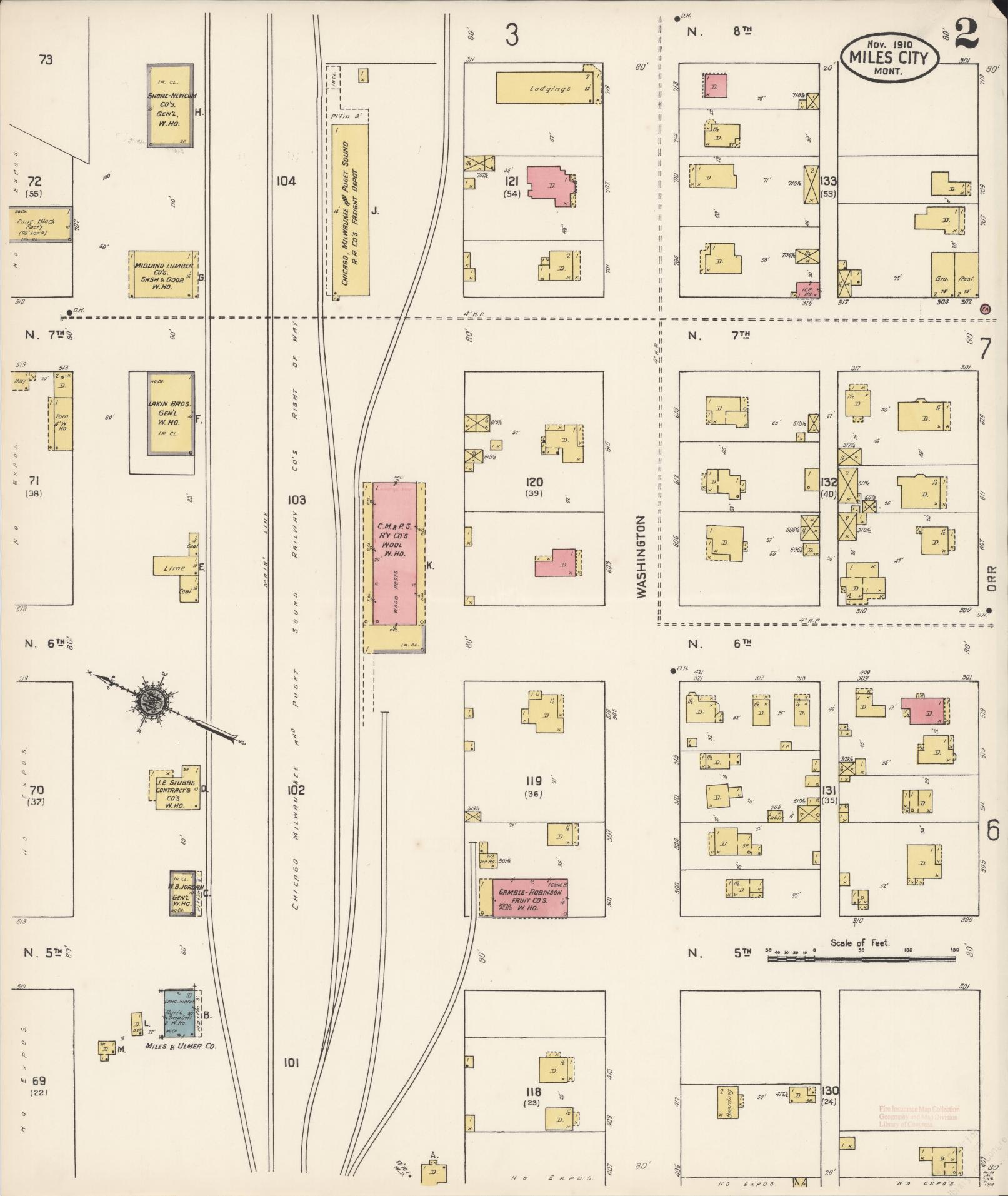 Sanborn Fire Insurance Map from Miles City, Custer County, Montana (1910), Sheet #0002 - Complete Map Set gallery image, historic Sanborn map, vintage wall art, Montana Montana