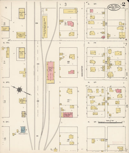 Sanborn Fire Insurance Map from Miles City, Custer County, Montana (1910), Sheet #0002 - Complete Map Set gallery image, historic Sanborn map, vintage wall art, Montana Montana