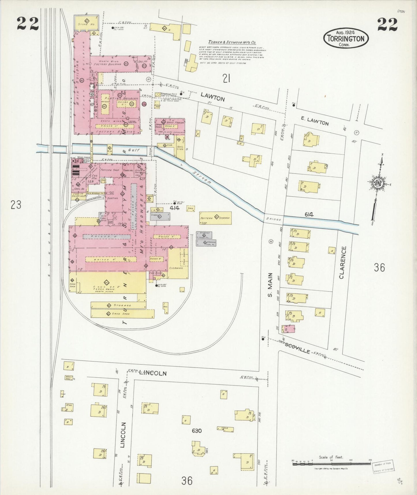 Sanborn Fire Insurance Map from Torrington, Litchfield County, Connecticut (1924), Sheet #0022 - Complete Map Set gallery image, historic Sanborn map, vintage wall art, Connecticut Connecticut