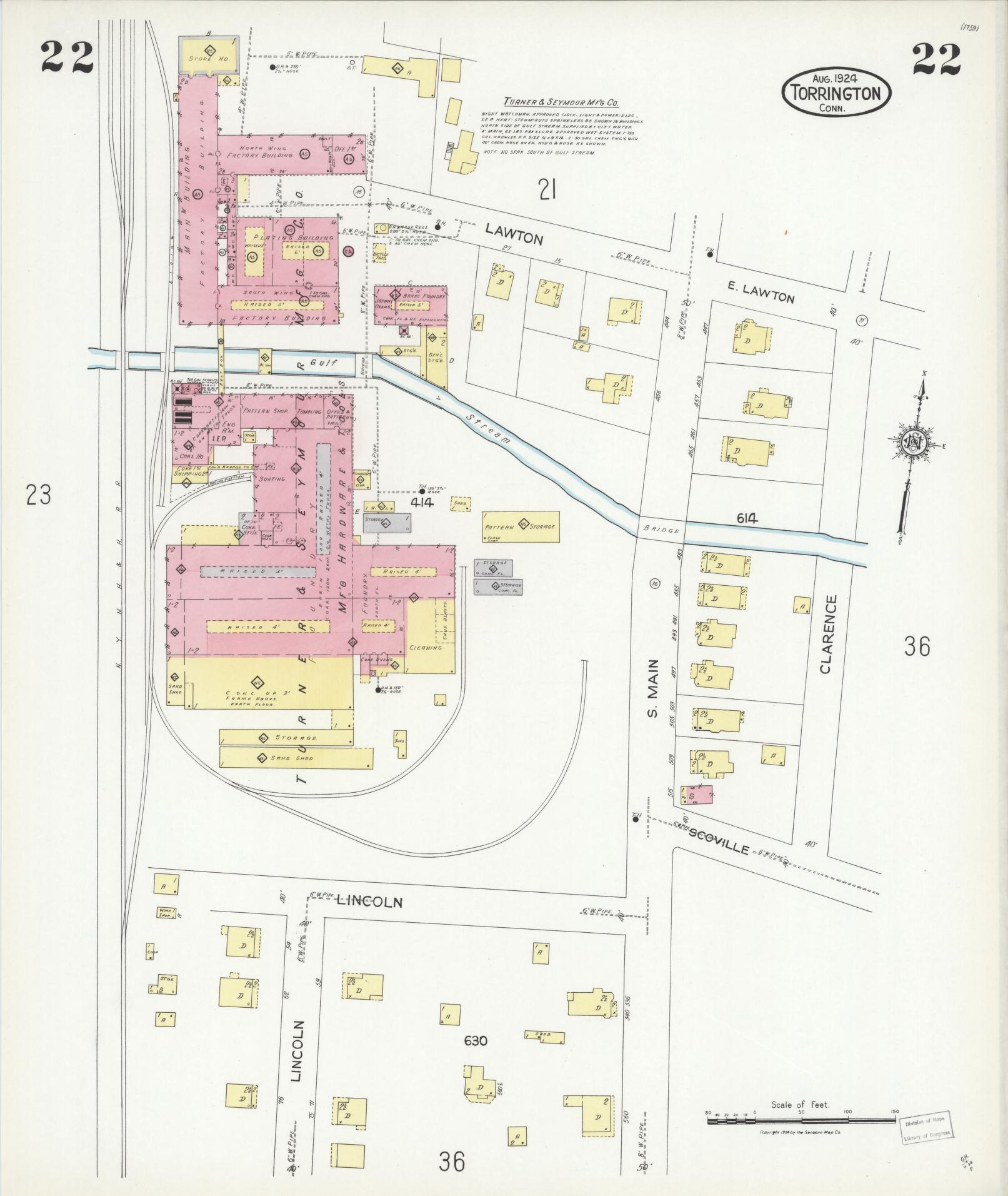 Sanborn Fire Insurance Map from Torrington, Litchfield County, Connecticut (1924), Sheet #0022 - Complete Map Set gallery image, historic Sanborn map, vintage wall art, Connecticut Connecticut