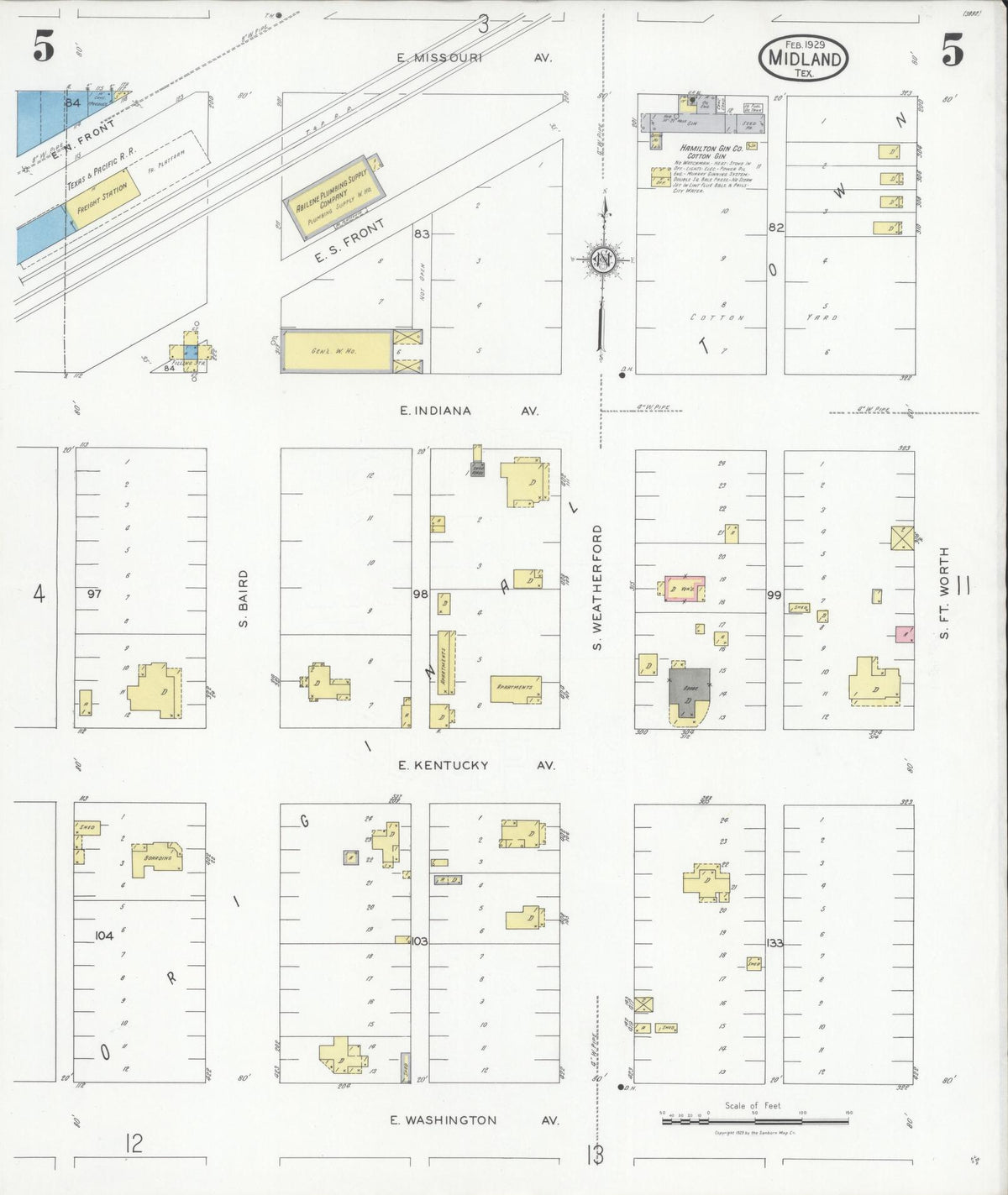 Sanborn Fire Insurance Map from Midland, Midland County, Texas (1929), Sheet #0005 - Complete Map Set gallery image, historic Sanborn map, vintage wall art, Texas Texas