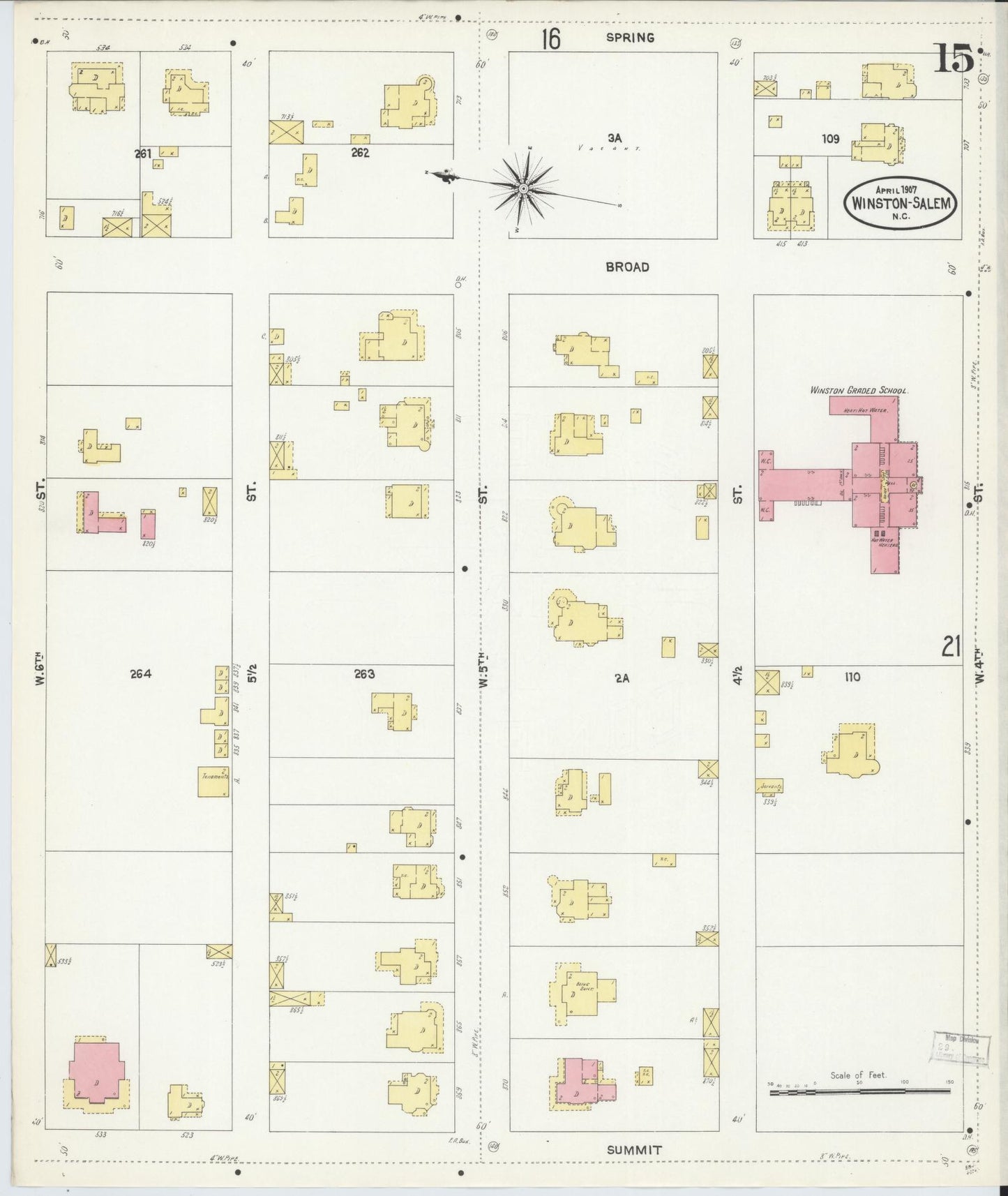Sanborn Fire Insurance Map from Winston-Salem, Forsyth County, North Carolina (1907), Sheet #0015 - Complete Map Set gallery image, historic Sanborn map, vintage wall art, North Carolina North Carolina