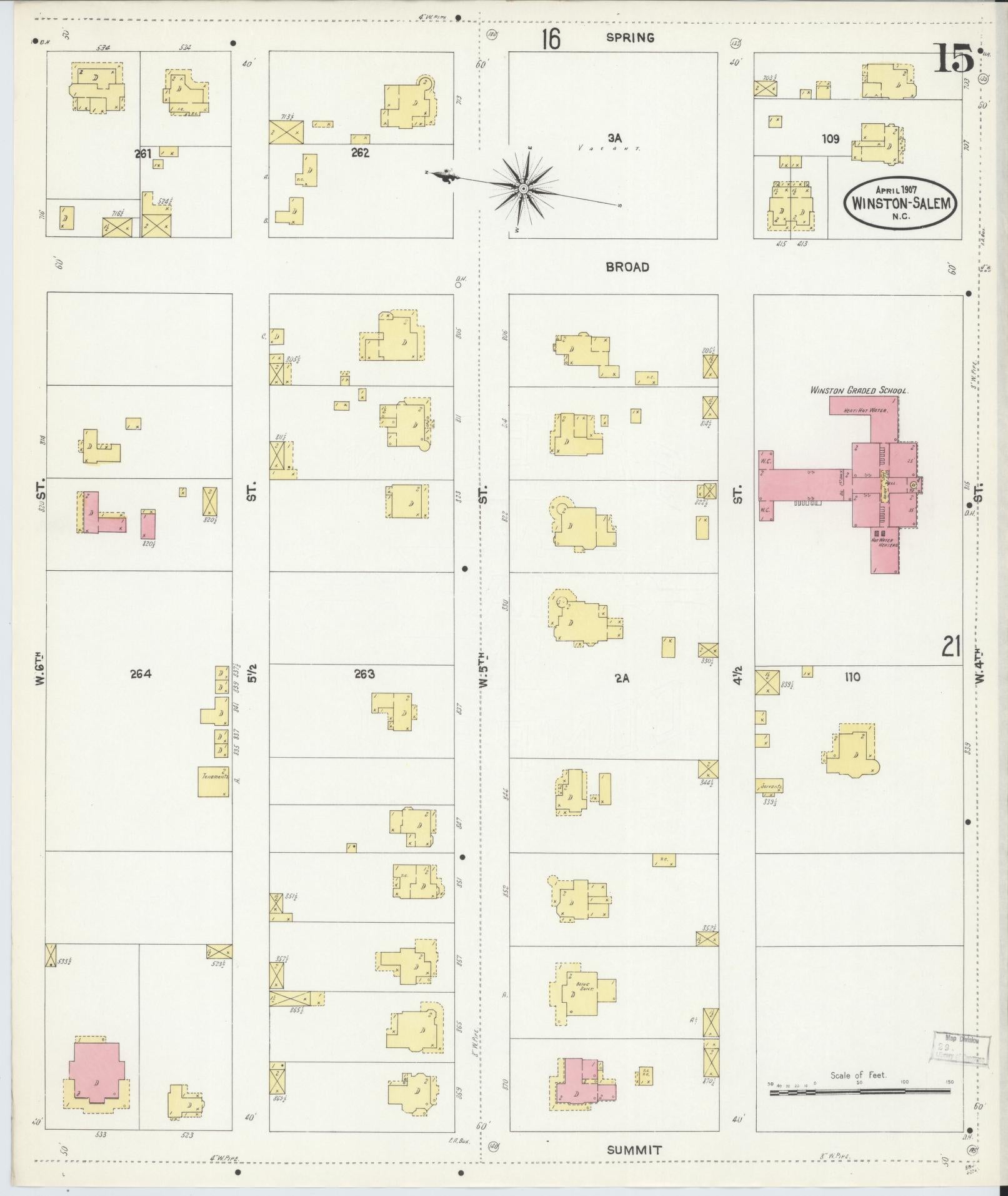 Sanborn Fire Insurance Map from Winston-Salem, Forsyth County, North Carolina (1907), Sheet #0015 - Complete Map Set gallery image, historic Sanborn map, vintage wall art, North Carolina North Carolina