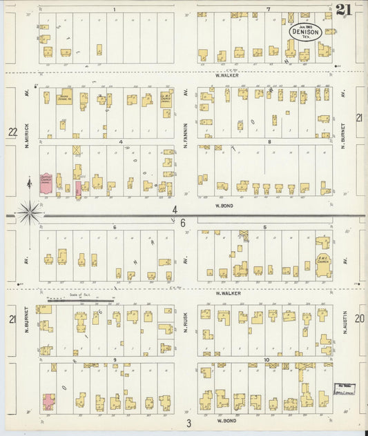 Sanborn Fire Insurance Map from Denison, Grayson County, Texas (1903), Sheet #0021 - Historic Sanborn Fire Insurance Map Print, vintage old map wall art, antique decor, genealogy gift, Texas Texas map