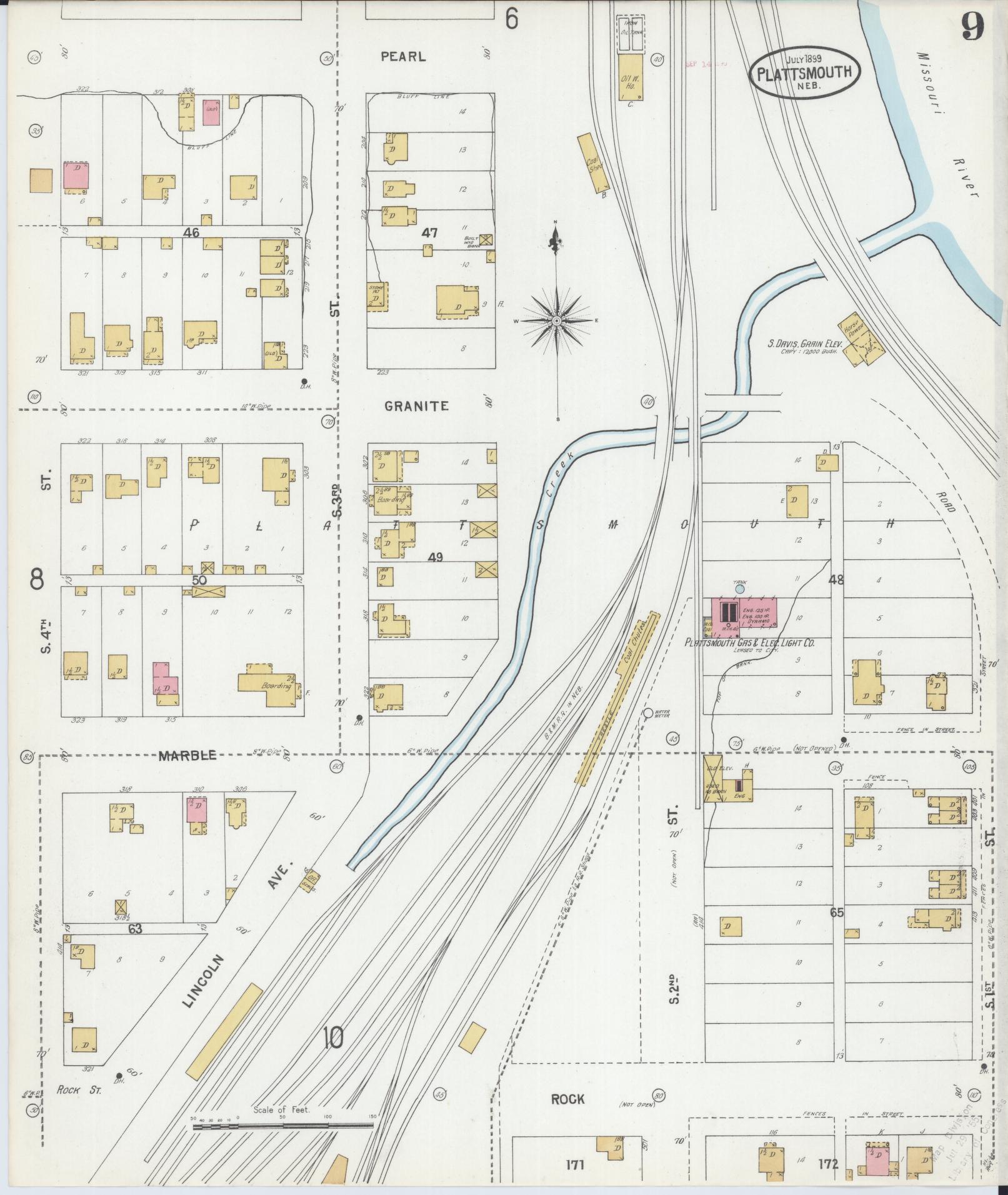 Sanborn Fire Insurance Map from Plattsmouth, Cass County, Nebraska (1899), Sheet #0009 - Historic Sanborn Fire Insurance Map Print, vintage old map wall art, antique decor, genealogy gift, Nebraska Nebraska map