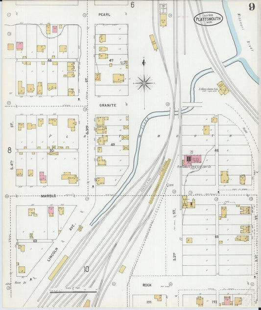 Sanborn Fire Insurance Map from Plattsmouth, Cass County, Nebraska (1899), Sheet #0009 - Historic Sanborn Fire Insurance Map Print, vintage old map wall art, antique decor, genealogy gift, Nebraska Nebraska map