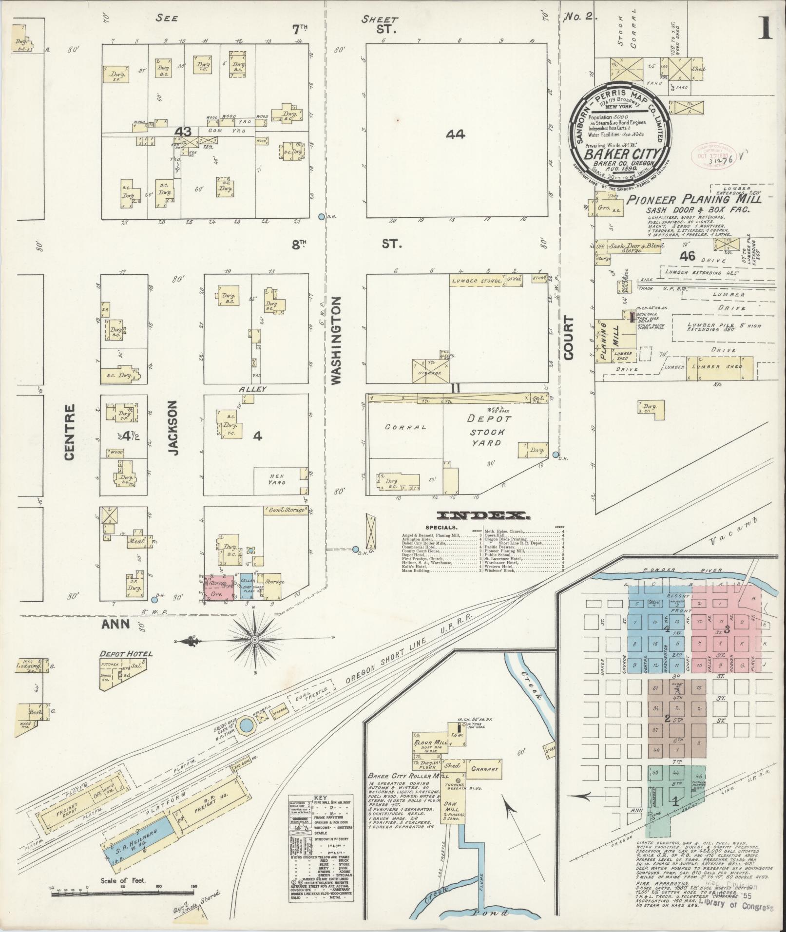Sanborn Fire Insurance Map from Baker, Baker County, Oregon (1890), Sheet #0001 - Complete Map Set gallery image, historic Sanborn map, vintage wall art, Oregon Oregon