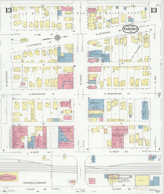 Sanborn Fire Insurance Map from Kankakee, Kankakee County, Illinois (1930), Sheet #0013 - Historic Sanborn Fire Insurance Map Print, vintage old map wall art, antique decor, genealogy gift, Illinois Illinois map