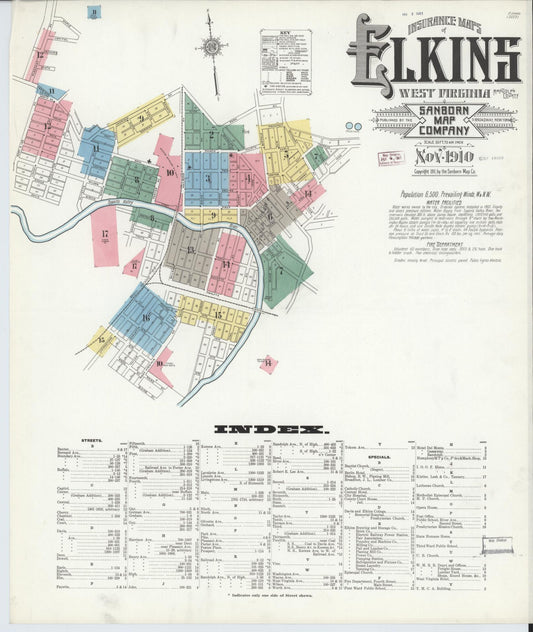 Sanborn Fire Insurance Map from Elkins, Randolph County, West Virginia (1910), Sheet #0001 - Complete Map Set gallery image, historic Sanborn map, vintage wall art, West Virginia West Virginia