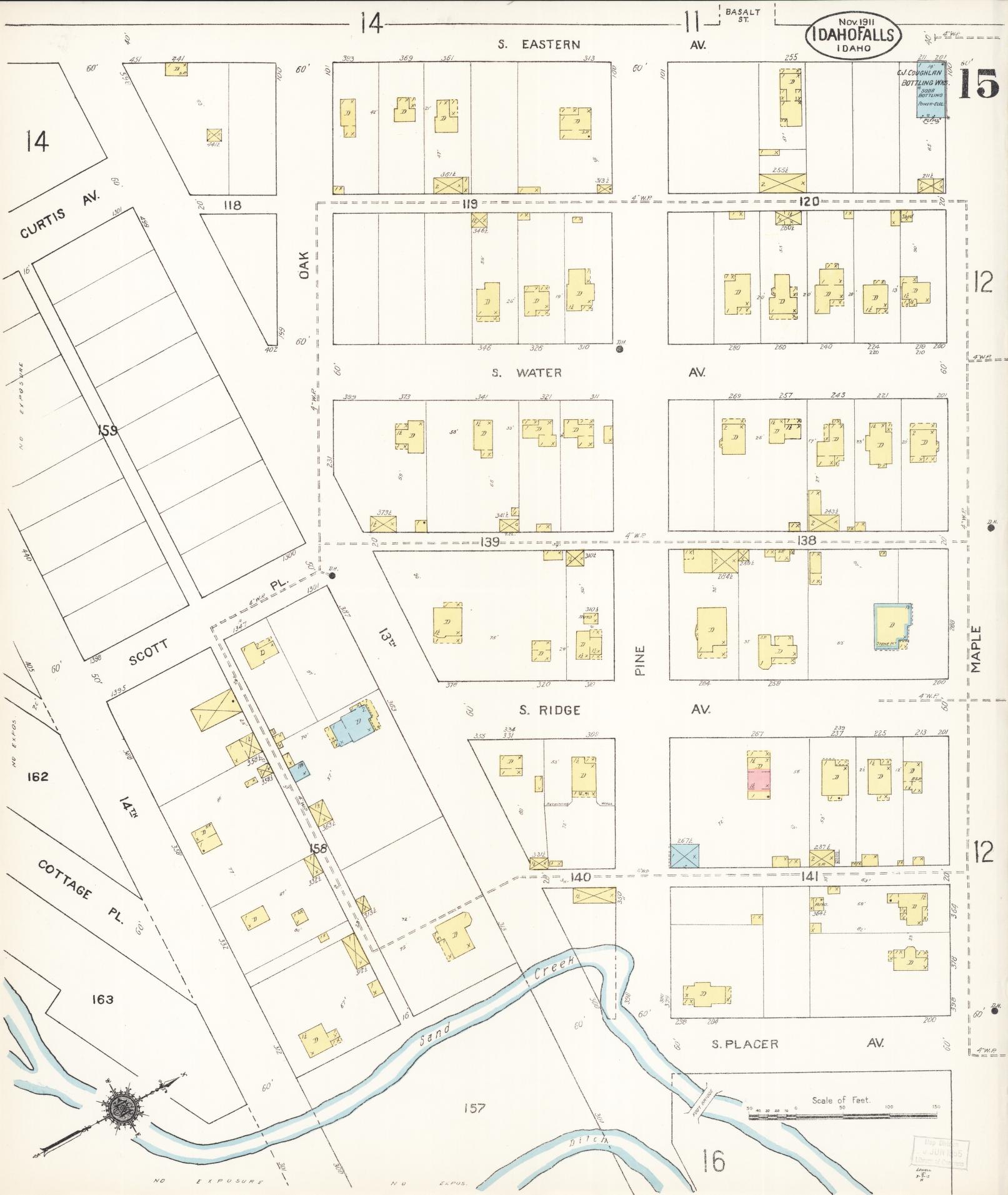 Sanborn Fire Insurance Map from Idaho Falls, Bonneville County, Idaho (1911), Sheet #0015 - Complete Map Set gallery image, historic Sanborn map, vintage wall art, Idaho Idaho
