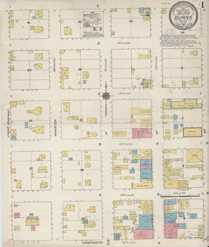 Sanborn Fire Insurance Map from Burns, Harney County, Oregon (1912), Sheet #0001 - Complete Map Set gallery image, historic Sanborn map, vintage wall art, Oregon Oregon