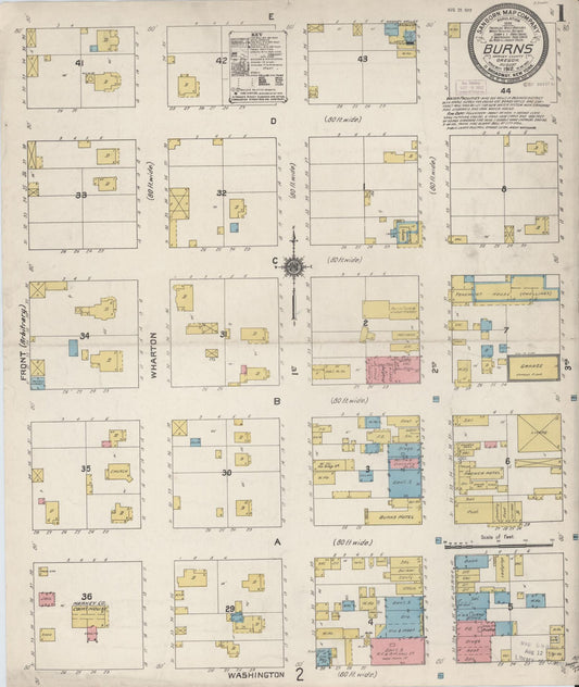 Sanborn Fire Insurance Map from Burns, Harney County, Oregon (1912), Sheet #0001 - Complete Map Set gallery image, historic Sanborn map, vintage wall art, Oregon Oregon