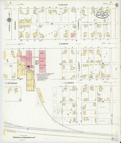 Sanborn Fire Insurance Map from Nappanee, Elkhart County, Indiana (1910), Sheet #0006 - Historic Sanborn Fire Insurance Map Print, vintage old map wall art, antique decor, genealogy gift, Indiana Indiana map