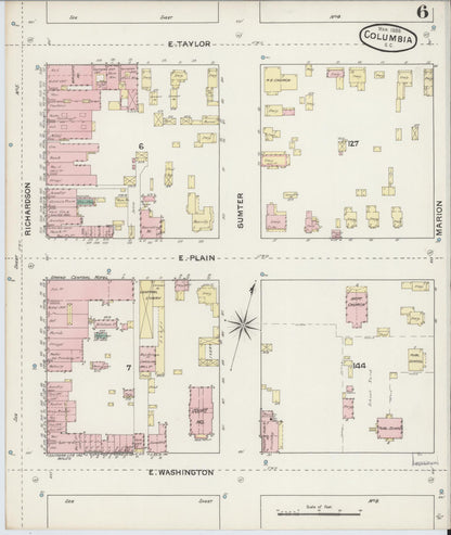 Sanborn Fire Insurance Map from Columbia, Richland County, South Carolina (1888), Sheet #0006 - Complete Map Set gallery image, historic Sanborn map, vintage wall art, South Carolina South Carolina