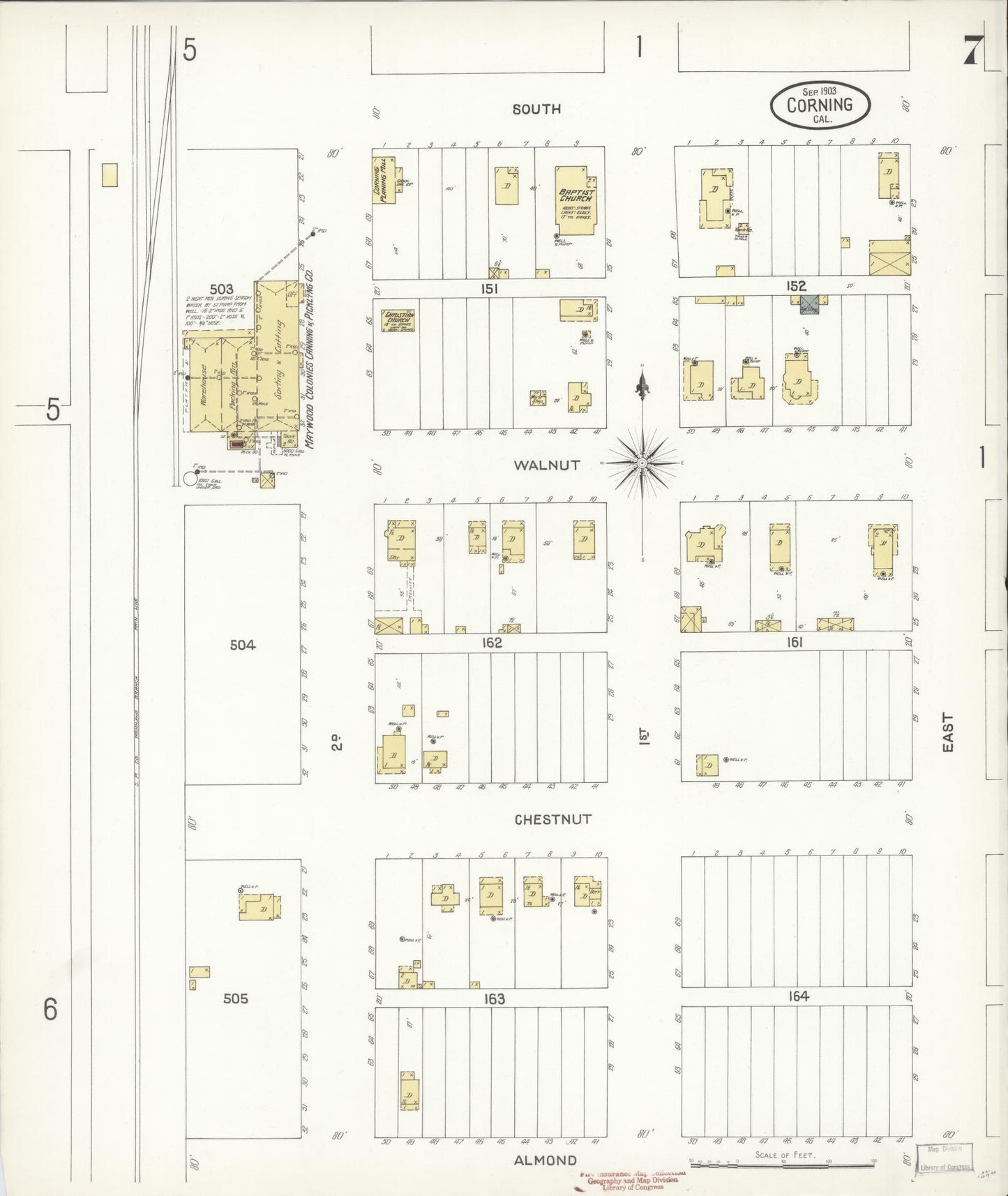 Sanborn Fire Insurance Map from Corning, Tehama County, California (1903), Sheet #0007 - Complete Map Set gallery image, historic Sanborn map, vintage wall art, California California