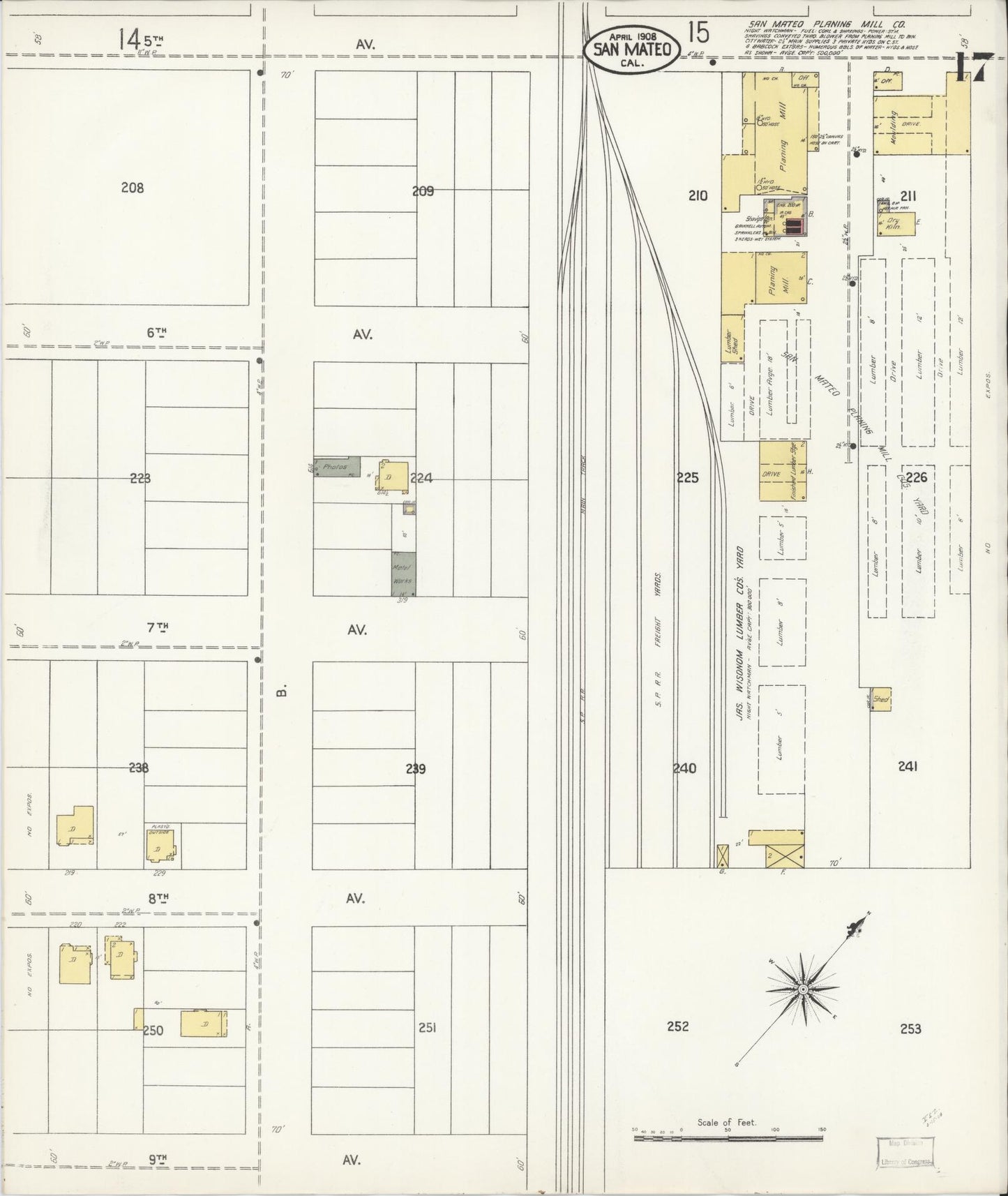 Sanborn Fire Insurance Map from San Mateo, San Mateo County, California (1908), Sheet #0017 - Complete Map Set gallery image, historic Sanborn map, vintage wall art, California California