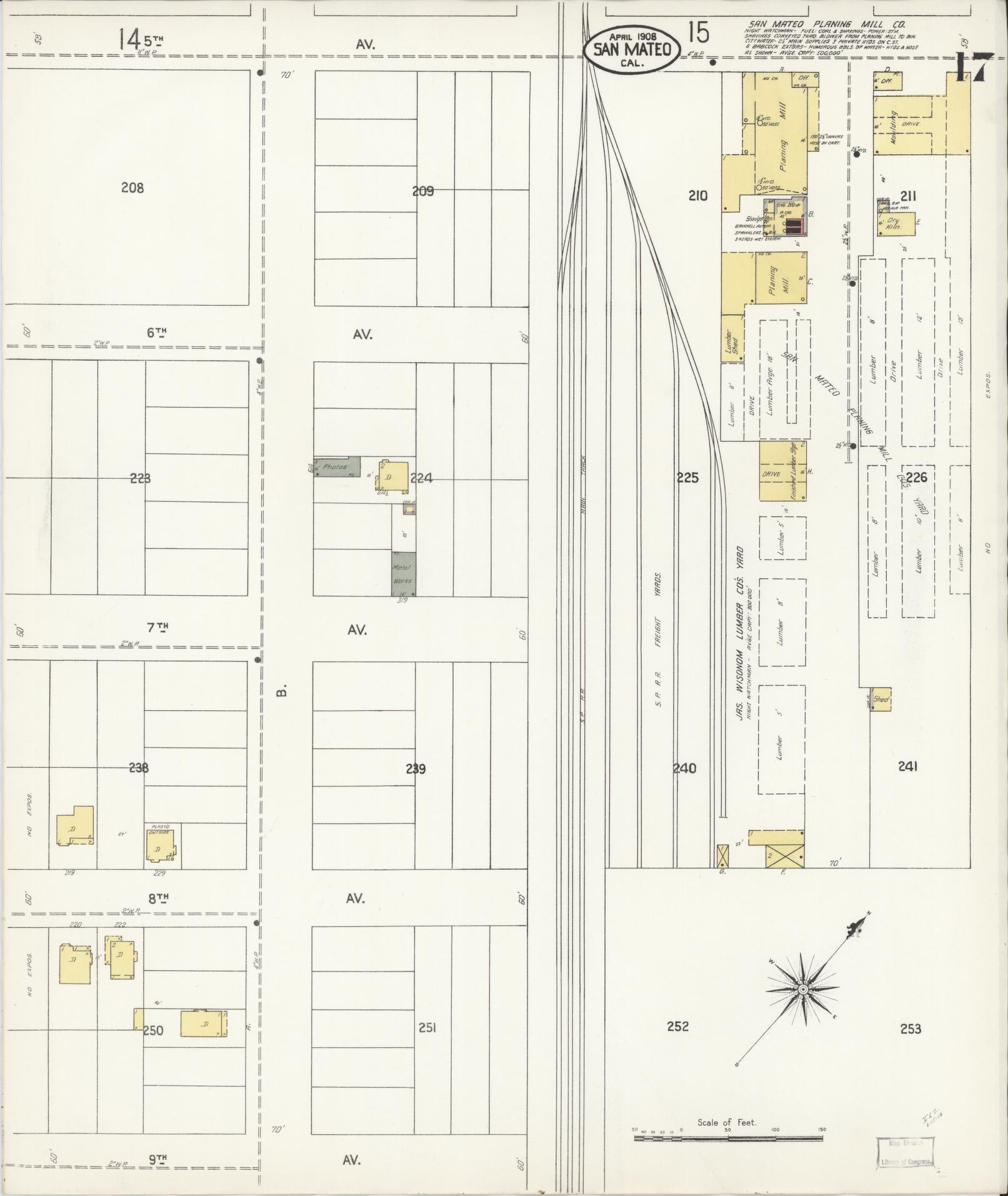Sanborn Fire Insurance Map from San Mateo, San Mateo County, California (1908), Sheet #0017 - Complete Map Set gallery image, historic Sanborn map, vintage wall art, California California