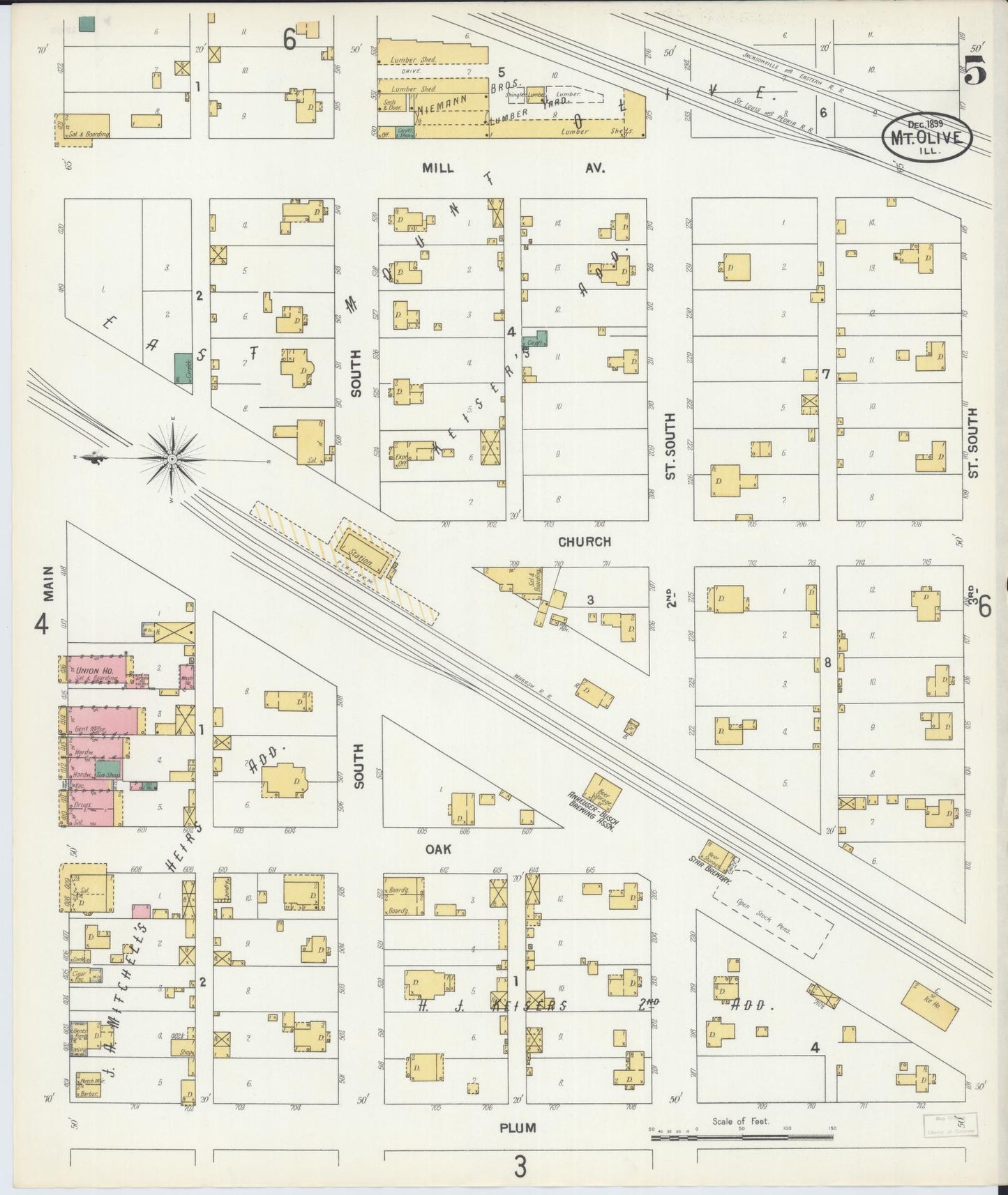 Sanborn Fire Insurance Map from Mount Olive, Macoupin County, Illinois (1899), Sheet #0005 - Complete Map Set gallery image, historic Sanborn map, vintage wall art, Illinois Illinois