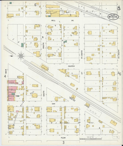 Sanborn Fire Insurance Map from Mount Olive, Macoupin County, Illinois (1899), Sheet #0005 - Complete Map Set gallery image, historic Sanborn map, vintage wall art, Illinois Illinois