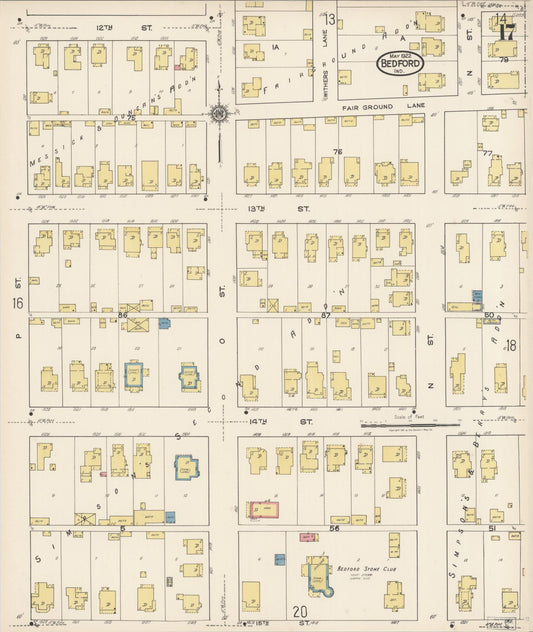 Sanborn Fire Insurance Map from Bedford, Lawrence County, Indiana (1922), Sheet #0017 - Historic Sanborn Fire Insurance Map Print, vintage old map wall art, antique decor, genealogy gift, Indiana Indiana map