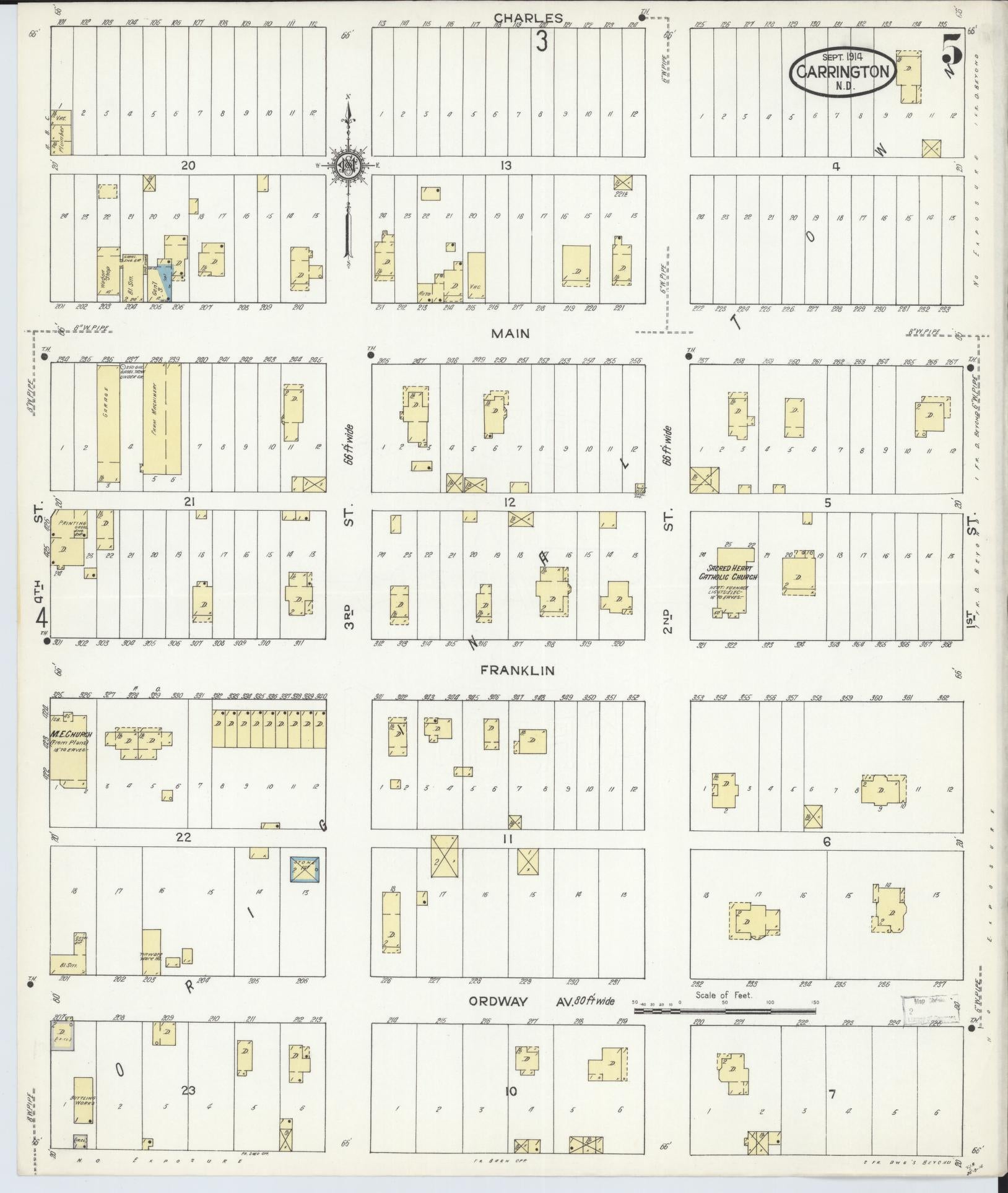 Sanborn Fire Insurance Map from Carrington, Foster County, North Dakota (1914), Sheet #0005 - Historic Sanborn Fire Insurance Map Print, vintage old map wall art, antique decor, genealogy gift, North Dakota North Dakota map