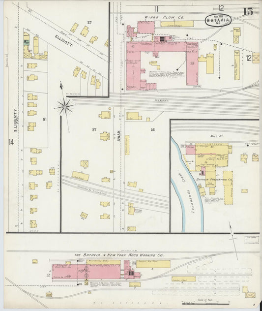 Sanborn Fire Insurance Map from Batavia, Genesee County, New York (1896), Sheet #0015 - Historic Sanborn Fire Insurance Map Print, vintage old map wall art, antique decor, genealogy gift, New York New York map