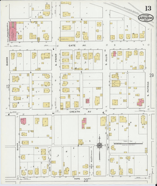 Sanborn Fire Insurance Map from Jonesboro, Craighead County, Arkansas (1919), Sheet #0013 - Historic Sanborn Fire Insurance Map Print, vintage old map wall art, antique decor, genealogy gift, Arkansas Arkansas map