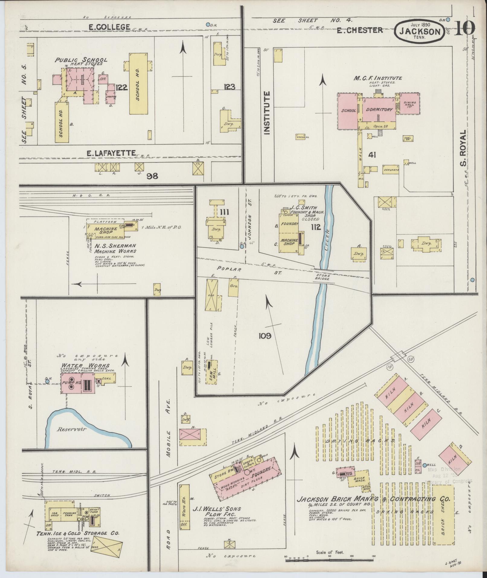 Sanborn Fire Insurance Map from Jackson, Madison County, Tennessee (1890), Sheet #0010 - Historic Sanborn Fire Insurance Map Print, vintage old map wall art, antique decor, genealogy gift, Tennessee Tennessee map