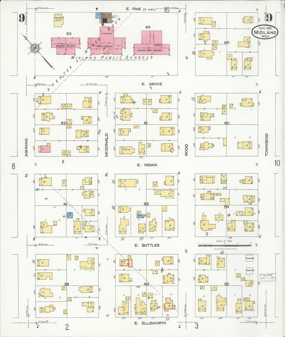 Sanborn Fire Insurance Map from Midland, Midland County, Michigan (1926), Sheet #0009 - Historic Sanborn Fire Insurance Map Print, vintage old map wall art, antique decor, genealogy gift, Michigan Michigan map