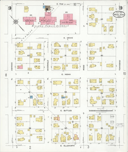 Sanborn Fire Insurance Map from Midland, Midland County, Michigan (1926), Sheet #0009 - Historic Sanborn Fire Insurance Map Print, vintage old map wall art, antique decor, genealogy gift, Michigan Michigan map