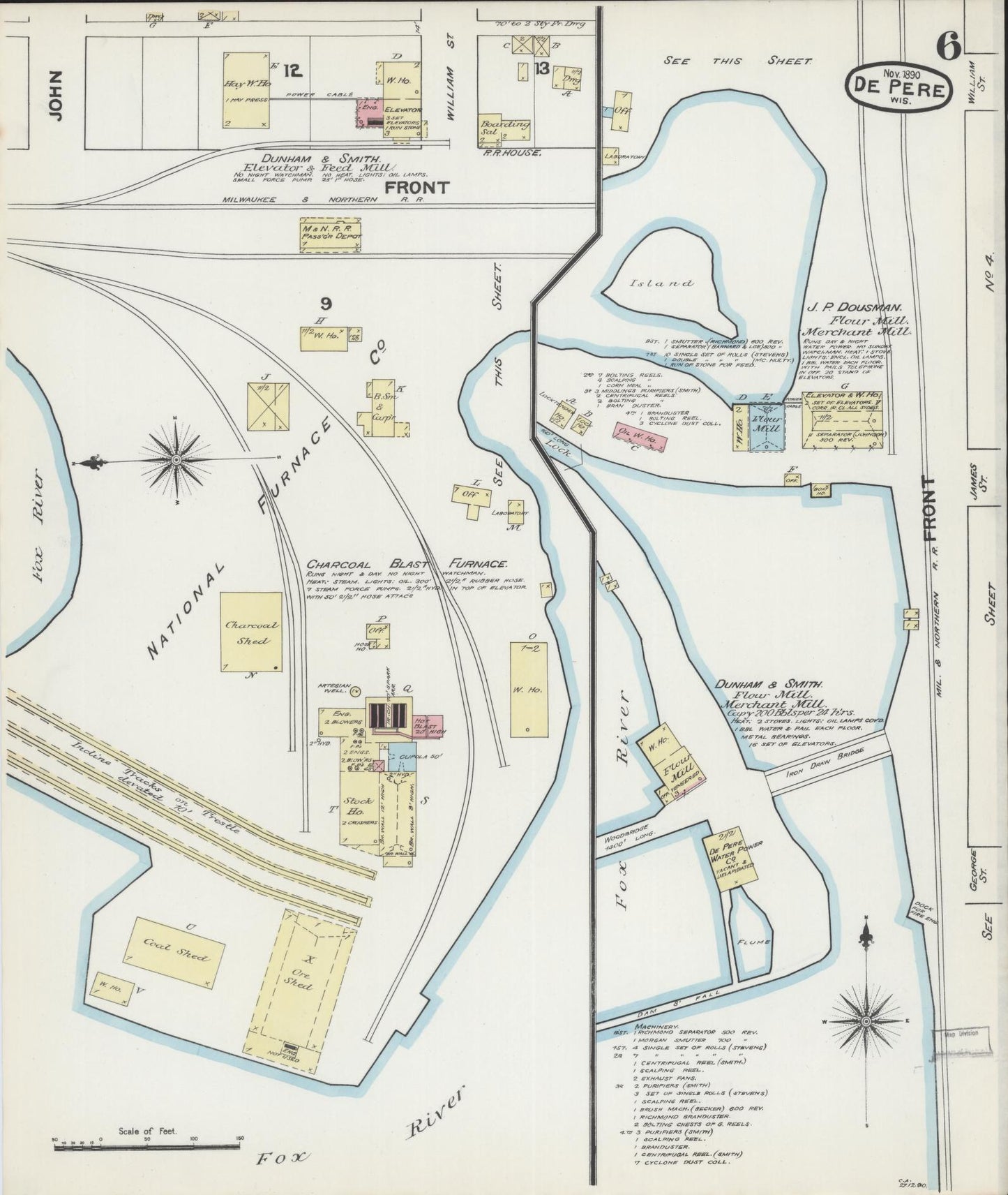 Sanborn Fire Insurance Map from De Pere, Brown County, Wisconsin (1890), Sheet #0006 - Complete Map Set gallery image, historic Sanborn map, vintage wall art, Wisconsin Wisconsin