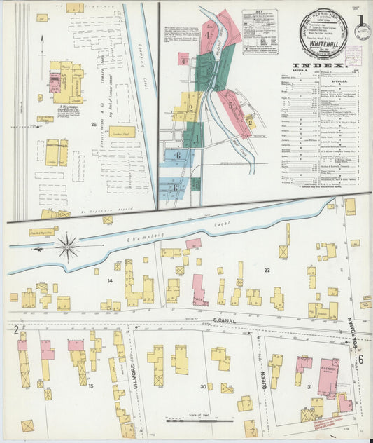 Sanborn Fire Insurance Map from Whitehall, Washington County, New York (1901), Sheet #0001 - Complete Map Set gallery image, historic Sanborn map, vintage wall art, New York New York