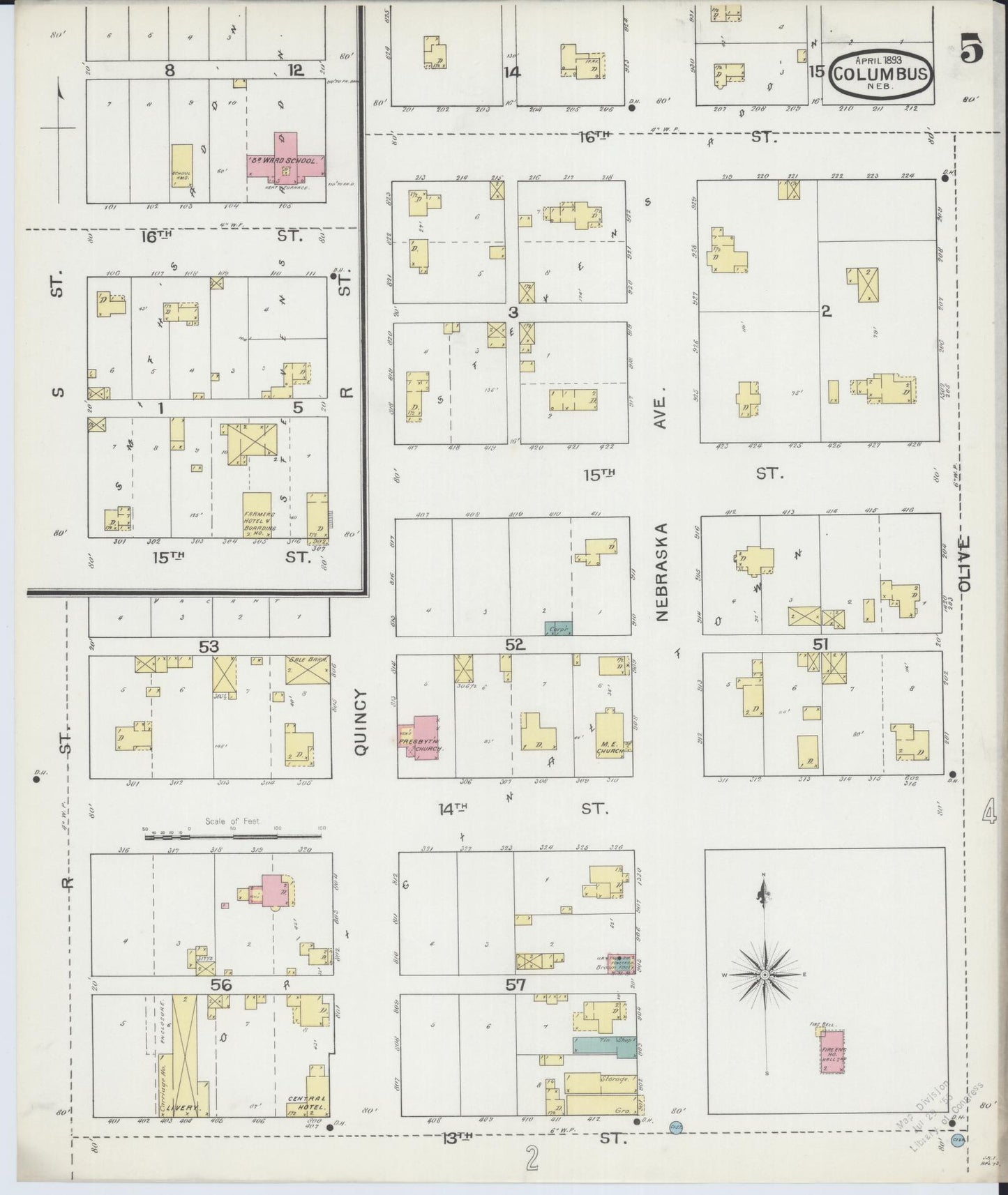 Sanborn Fire Insurance Map from Columbus, Platte County, Nebraska (1893), Sheet #0005 - Complete Map Set gallery image, historic Sanborn map, vintage wall art, Nebraska Nebraska
