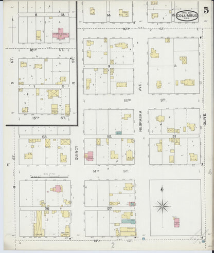 Sanborn Fire Insurance Map from Columbus, Platte County, Nebraska (1893), Sheet #0005 - Complete Map Set gallery image, historic Sanborn map, vintage wall art, Nebraska Nebraska