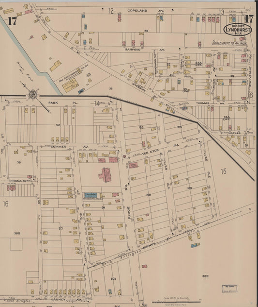 Sanborn Fire Insurance Map from Lyndhurst, Bergen County, New Jersey (1922), Sheet #0017 - Historic Sanborn Fire Insurance Map Print, vintage old map wall art, antique decor, genealogy gift, New Jersey New Jersey map