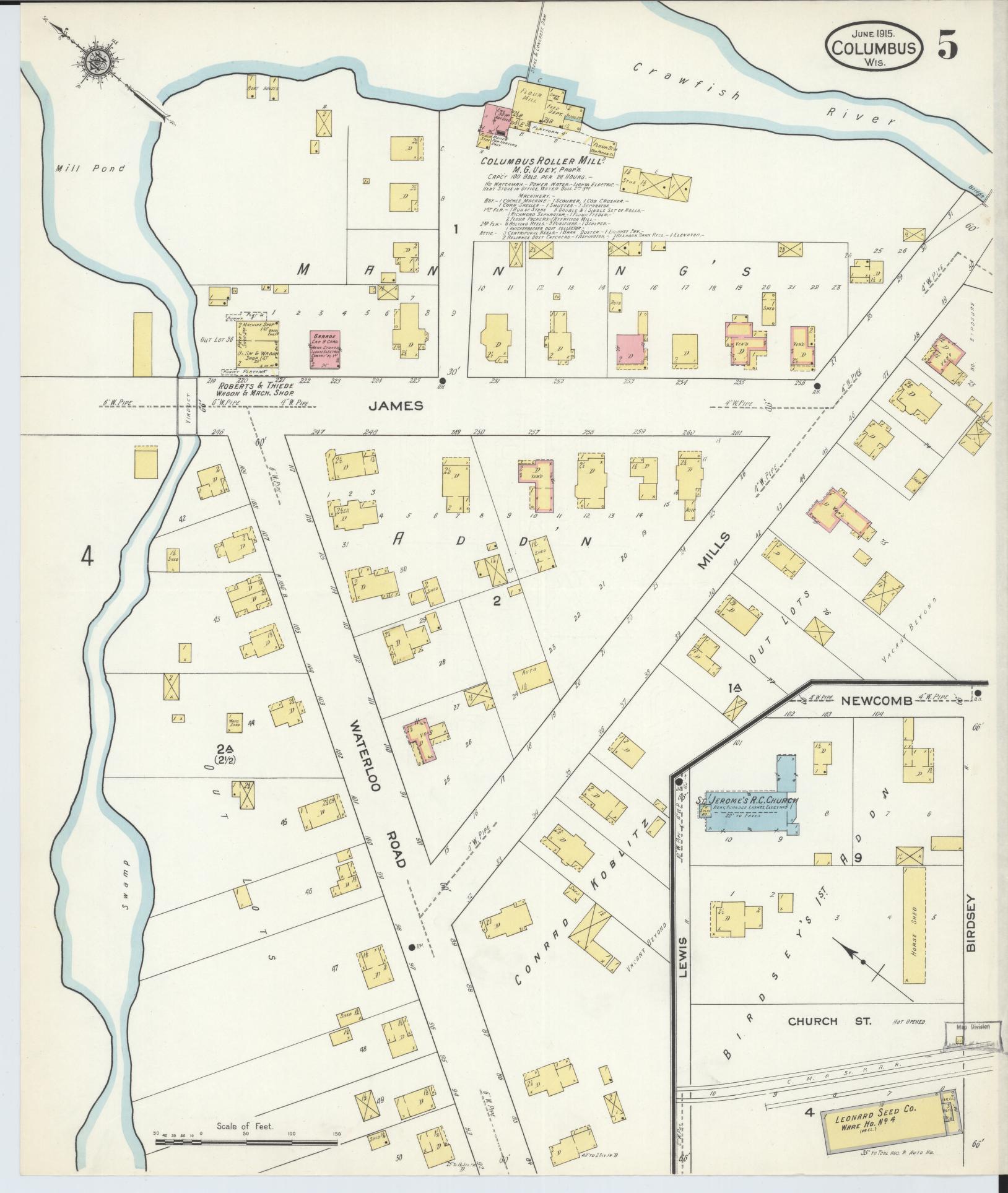 Sanborn Fire Insurance Map from Columbus, Columbia and Dodge County, Wisconsin (1915), Sheet #0005 - Historic Sanborn Fire Insurance Map Print, vintage old map wall art, antique decor, genealogy gift, Wisconsin Wisconsin map